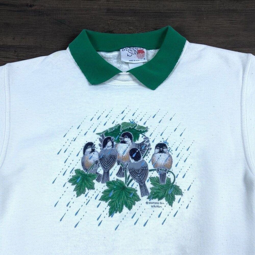 Vintage 90s Morning Sun Sweatshirt Womans LARGEBirds Cottagecore Grandma Collar